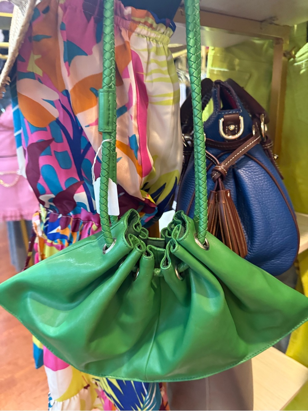 Chateau Green Drawstring Shoulder Bag with Braided Straps